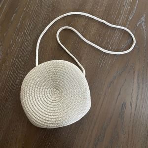 Straw Round Crossbody Purse Cream Zip Top Beach